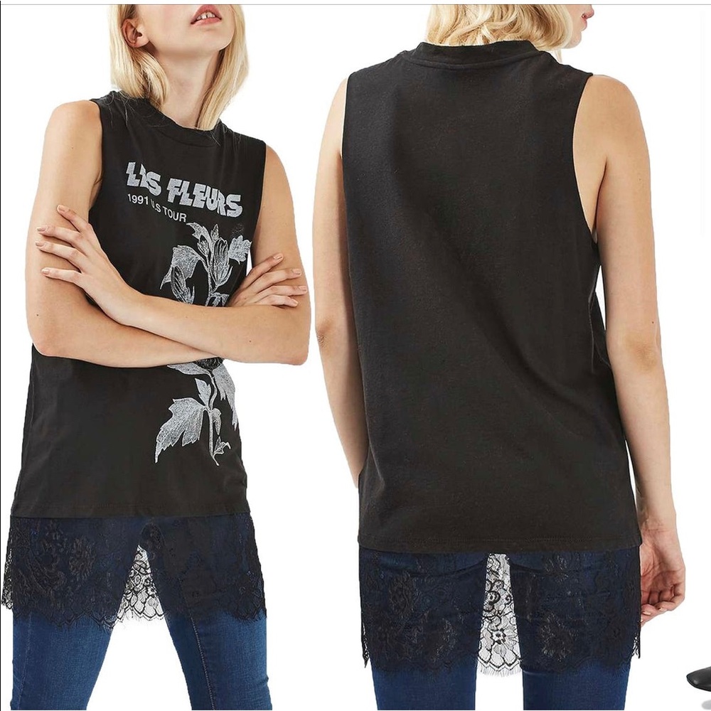 Topshop Les Fleurs Lace trim tank